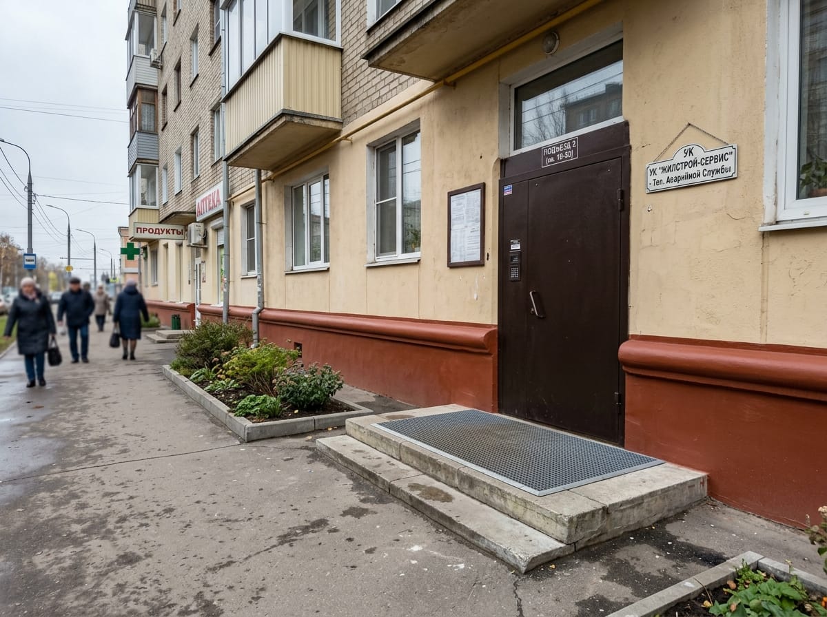 Аккуратная лестничная клетка через несколько лет после ремонта