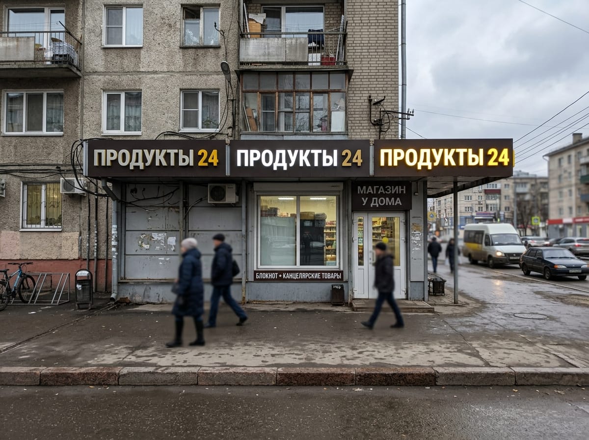 Сравнение вывески вечером: фронтальная заливка букв, контражурное свечение и внешние споты