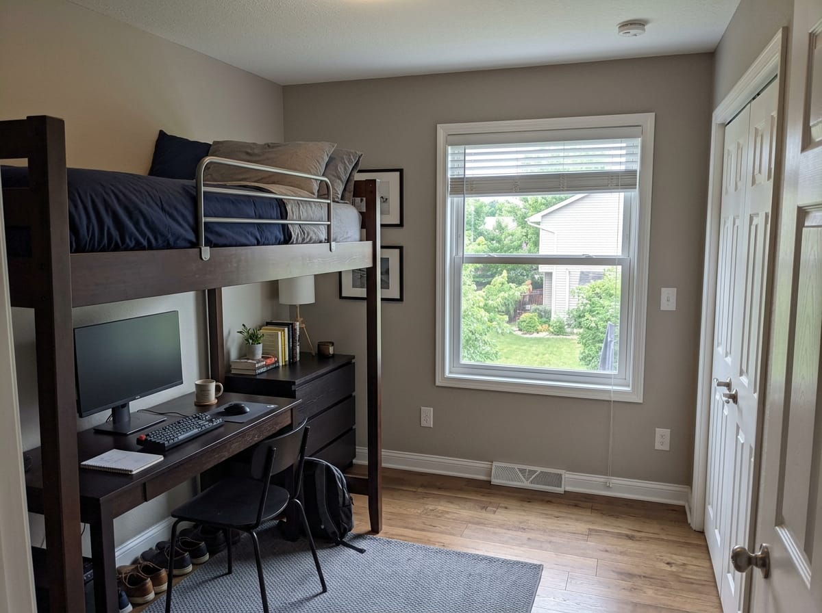 Lofted bed with desk underneath