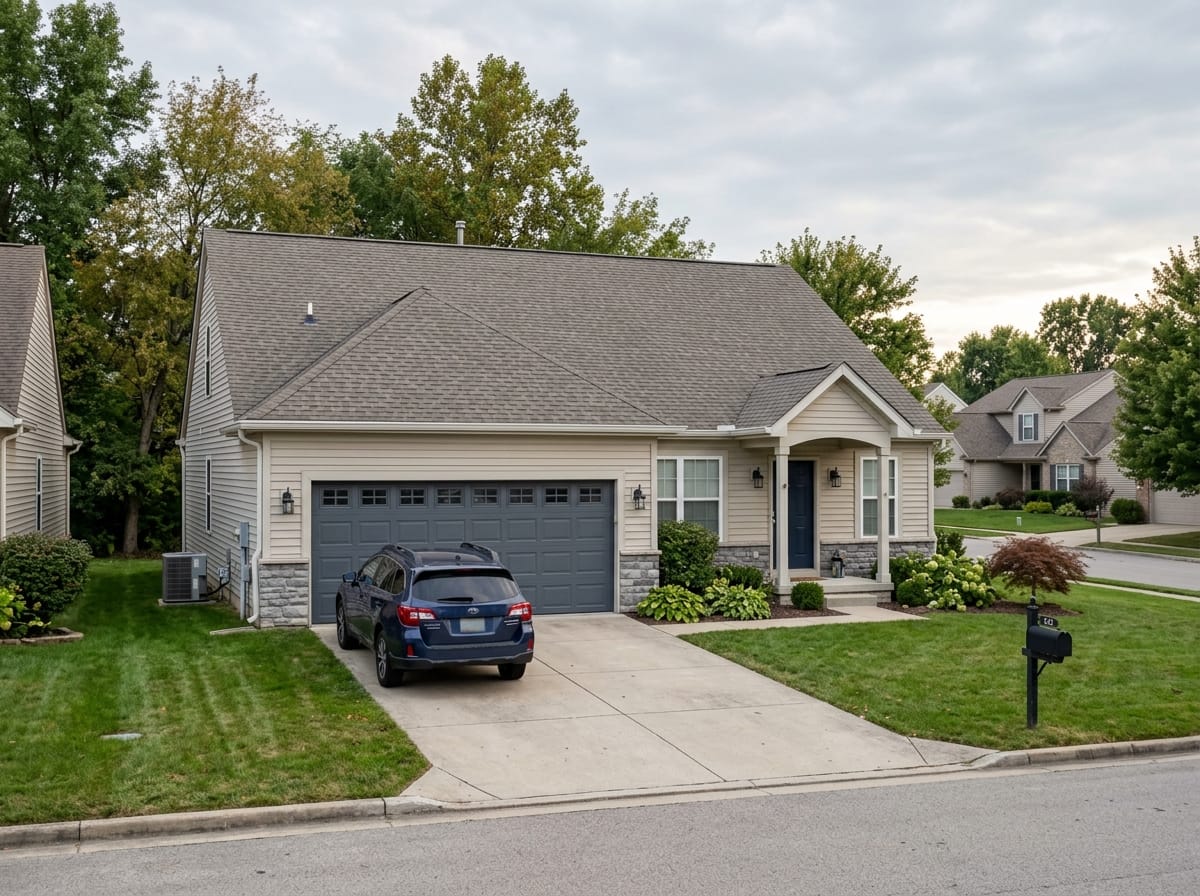 Suburban tract house with a front gable