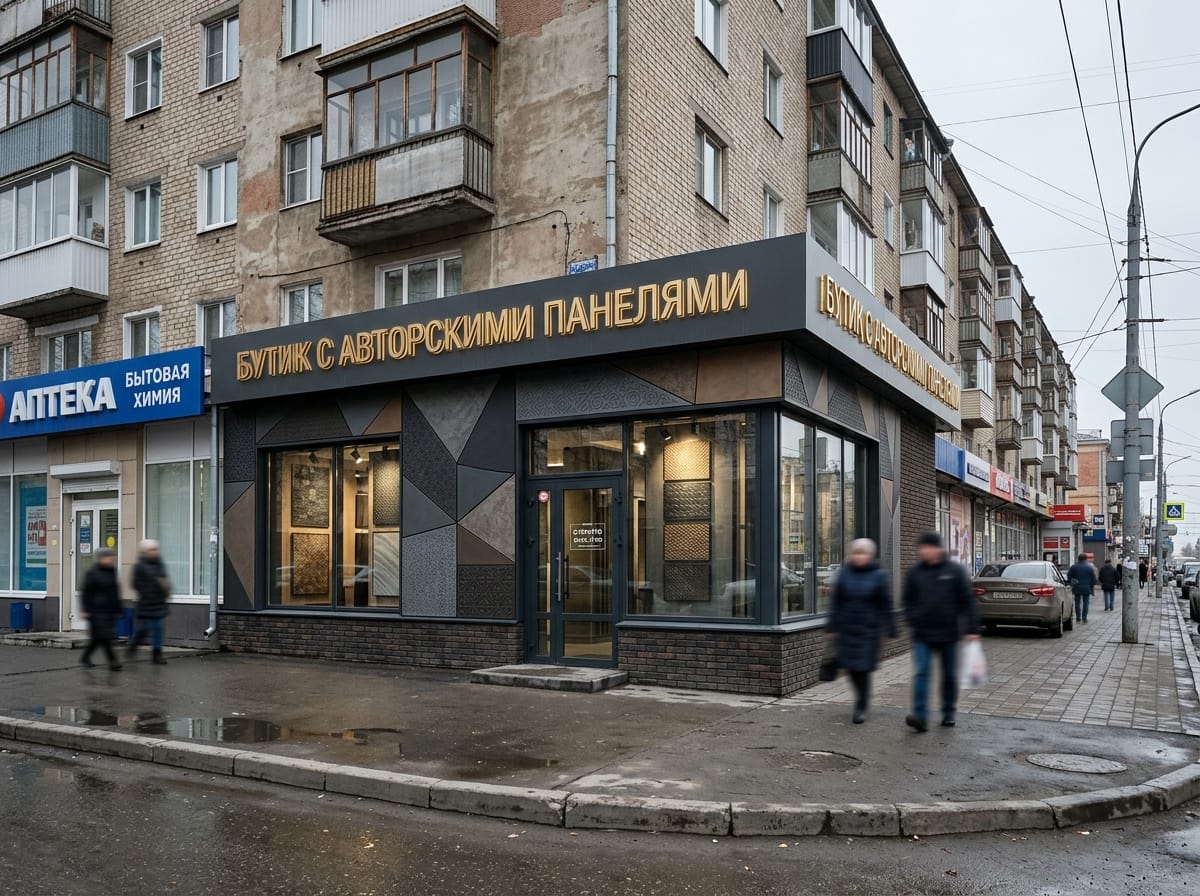 Бутик-отель с тёмным клинкером и панелями с авторским орнаментом