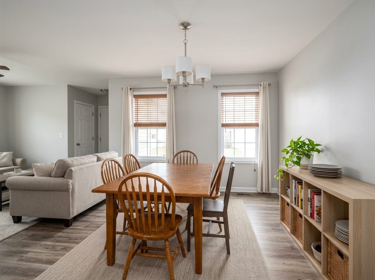 Apartment living room staged for a rental listing