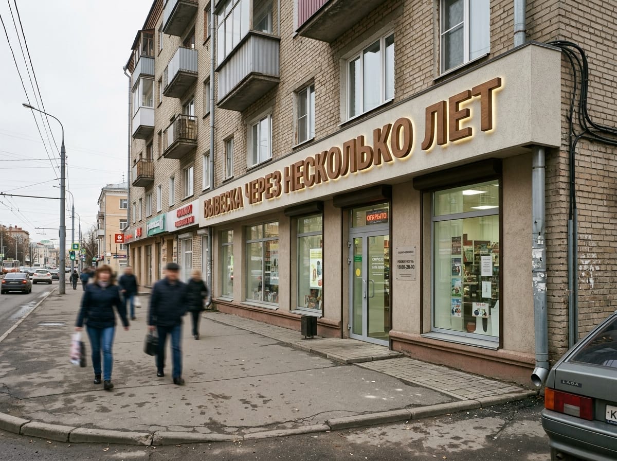 Ухоженная деревянная вывеска кафе с подсветкой спустя несколько лет эксплуатации