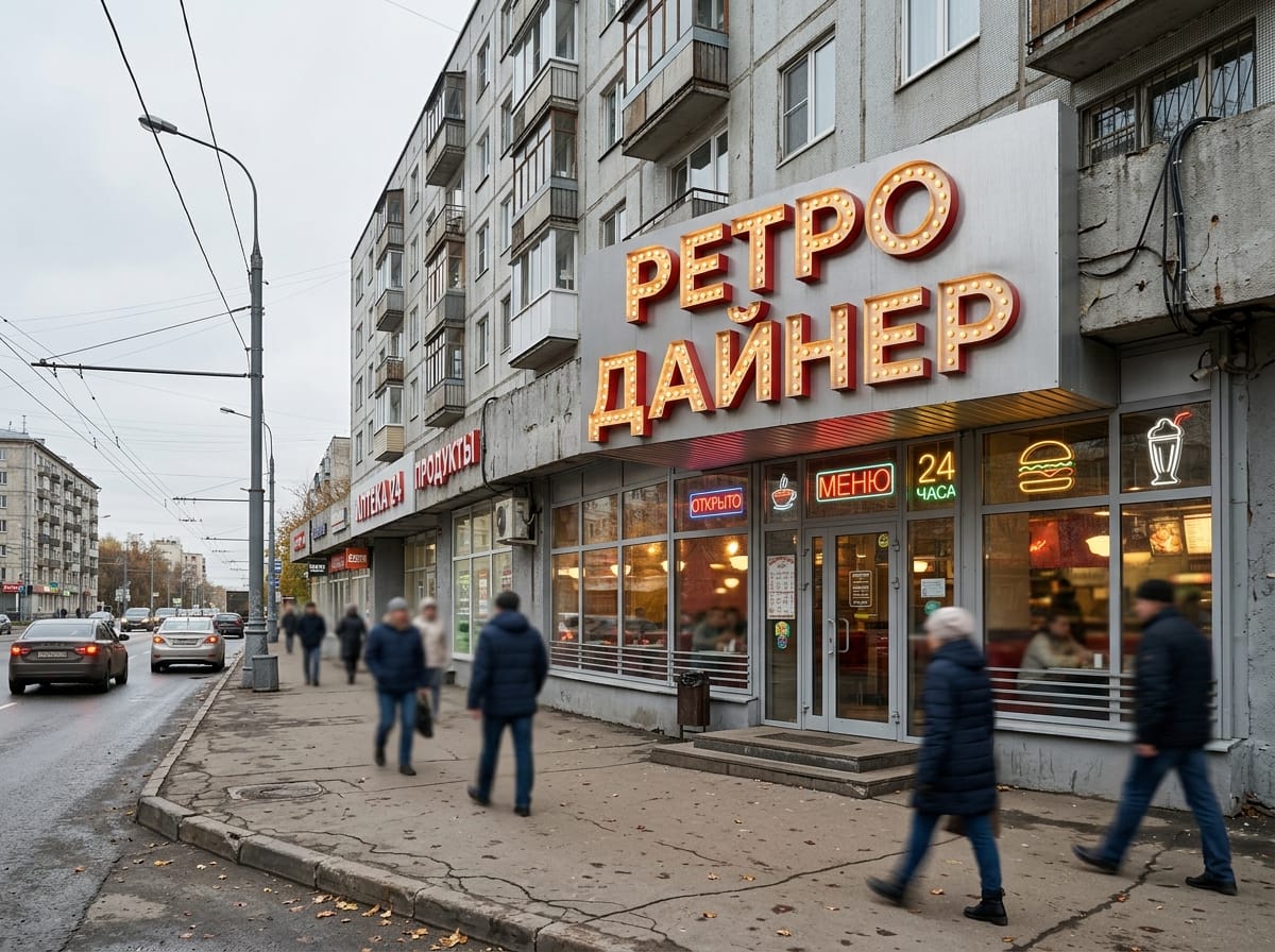 Вывеска дайнера с округлыми лампами накаливания по контуру букв