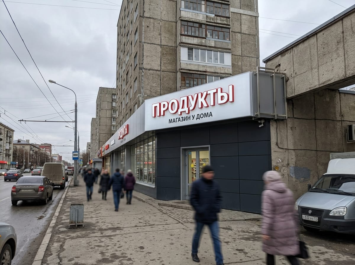 Световая вывеска магазина в хорошем состоянии после нескольких лет эксплуатации