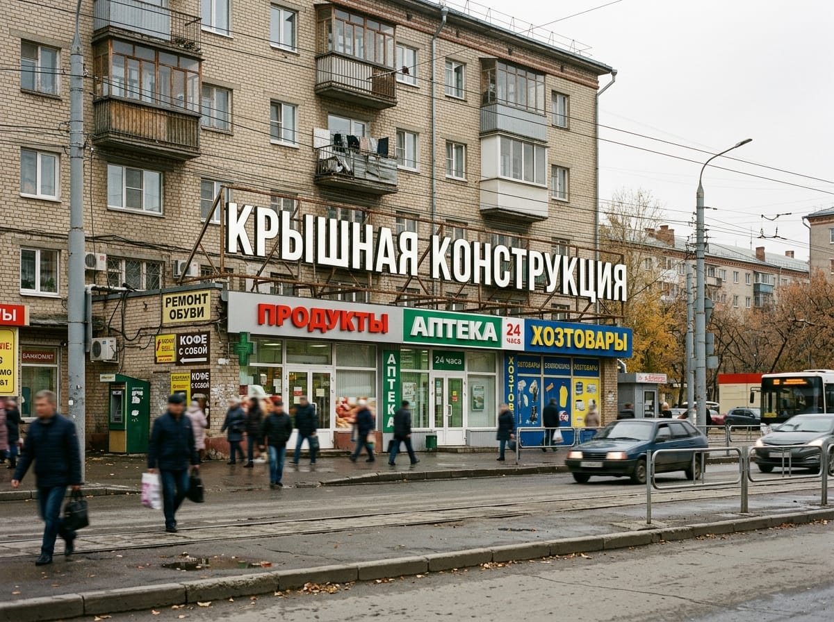 Крышная вывеска супермаркета с крупными объёмными буквами на металлокаркасе