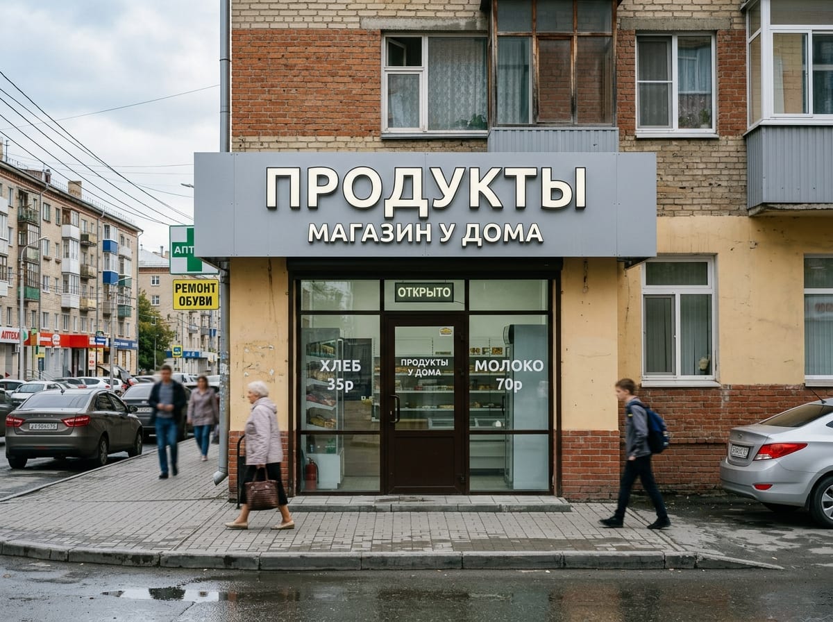 Вывеска на фасаде магазина в хорошем состоянии после нескольких лет эксплуатации