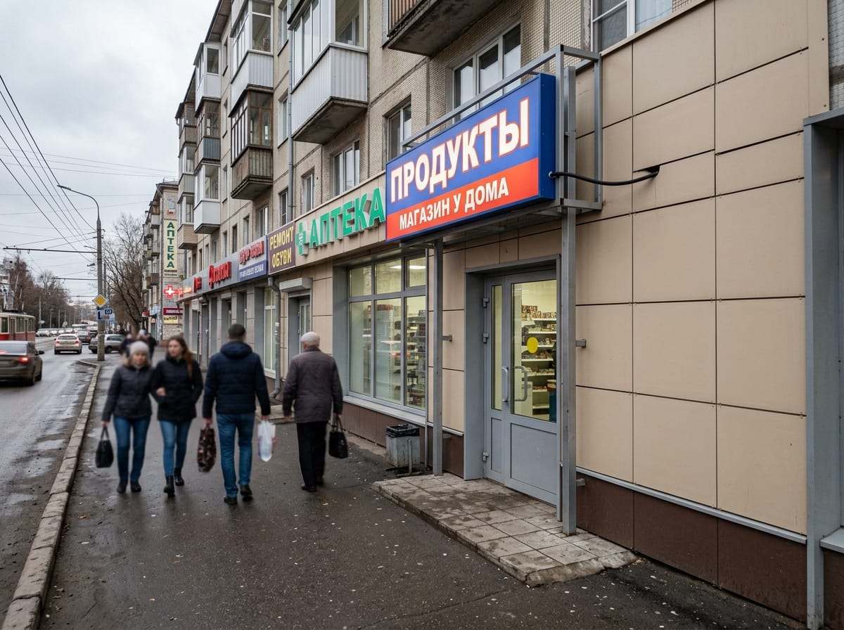 Световой короб на сером вентилируемом фасаде из металлических кассет