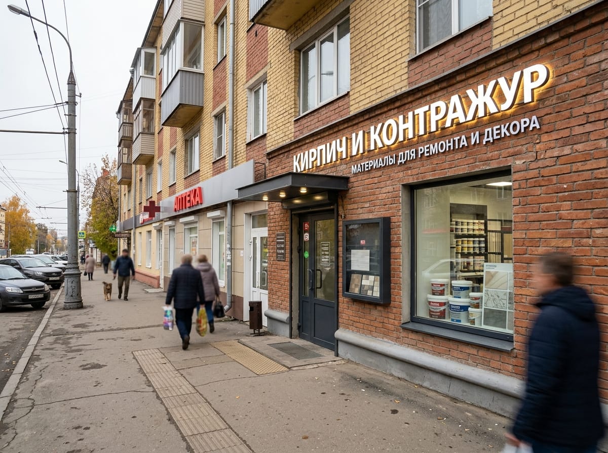 Буквы с контражурной подсветкой на кирпичной стене вечером