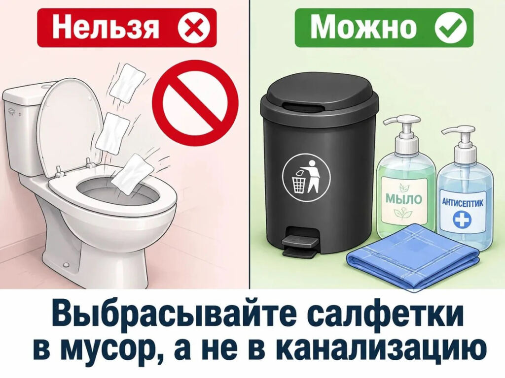 влажные салфетки нужно выбрасывать в мусор Фото МП