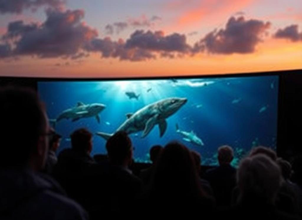 премьера фильма про морских животных смотрят люди. Фото сгенерировано с помощью ИИ