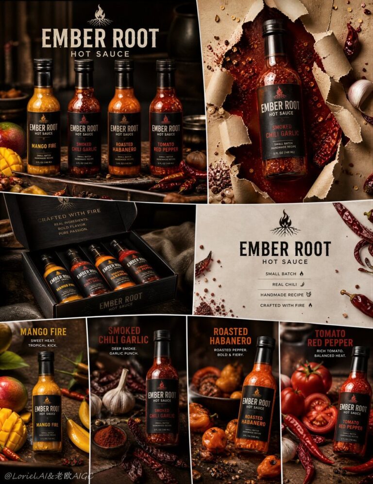 Промпт для генерации премиальной кампании Ember Root Hot Sauce