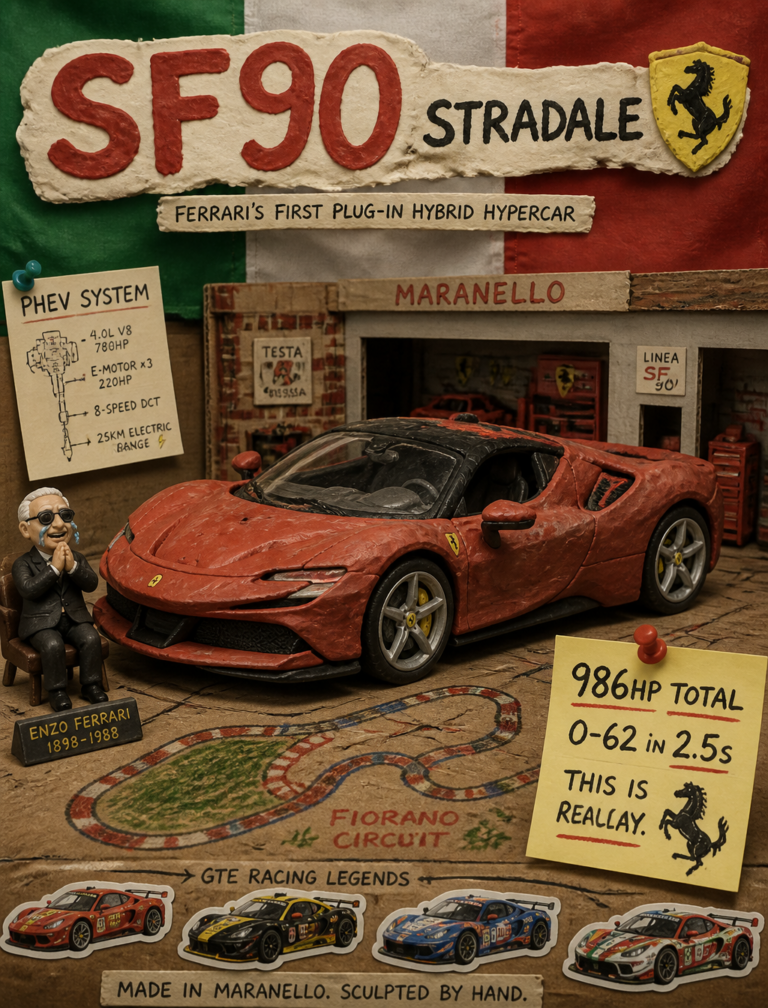 Промпт для создания кинопостера Ferrari SF90 Stradale из глины