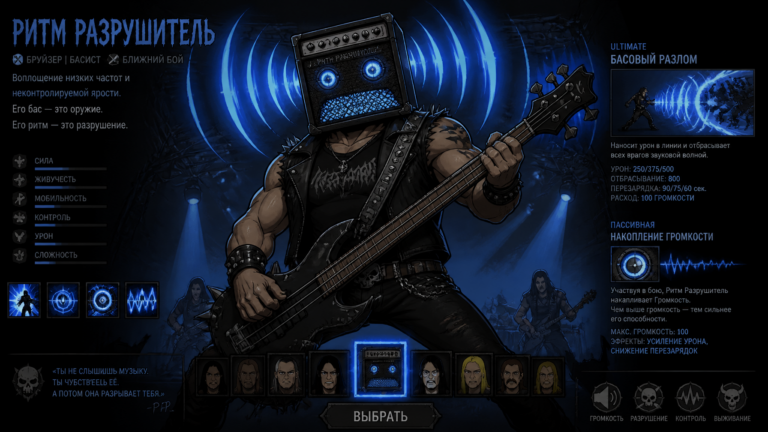 Промпт для генерации изображений: Ритм Разрушитель в стиле Metalocalypse