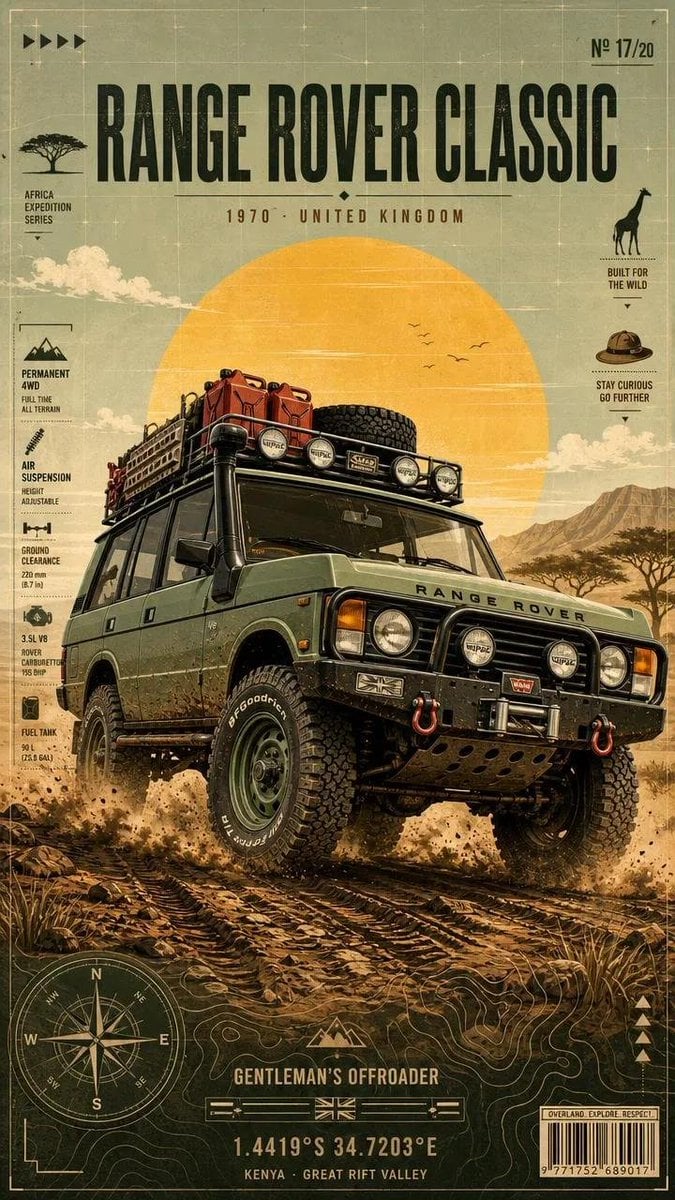Промпт для создания винтажного постера с внедорожником в стиле Overland