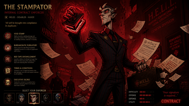 Промпт для генерации изображений: демонический бюрократ в стиле Venture Bros