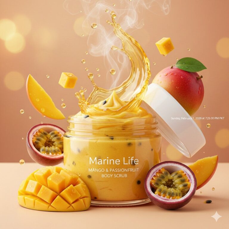 Промпт для фото: роскошный тропический скраб Mango & Passionfruit