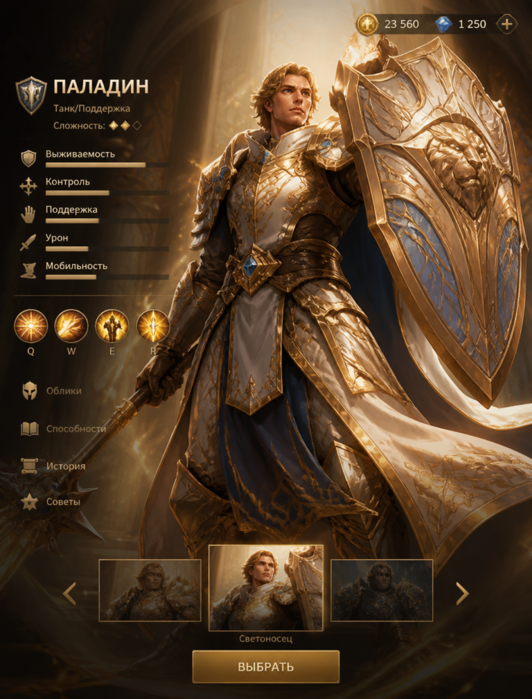 Создание профессионального героя MOBA: промпт для генерации паладина