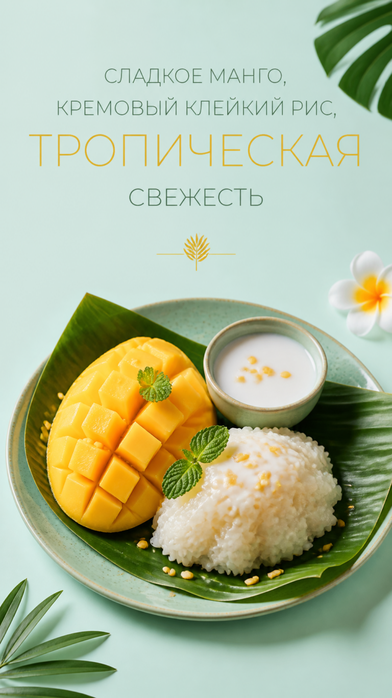 Как создать фуд-постер: Манго с клейким рисом в тропическом стиле