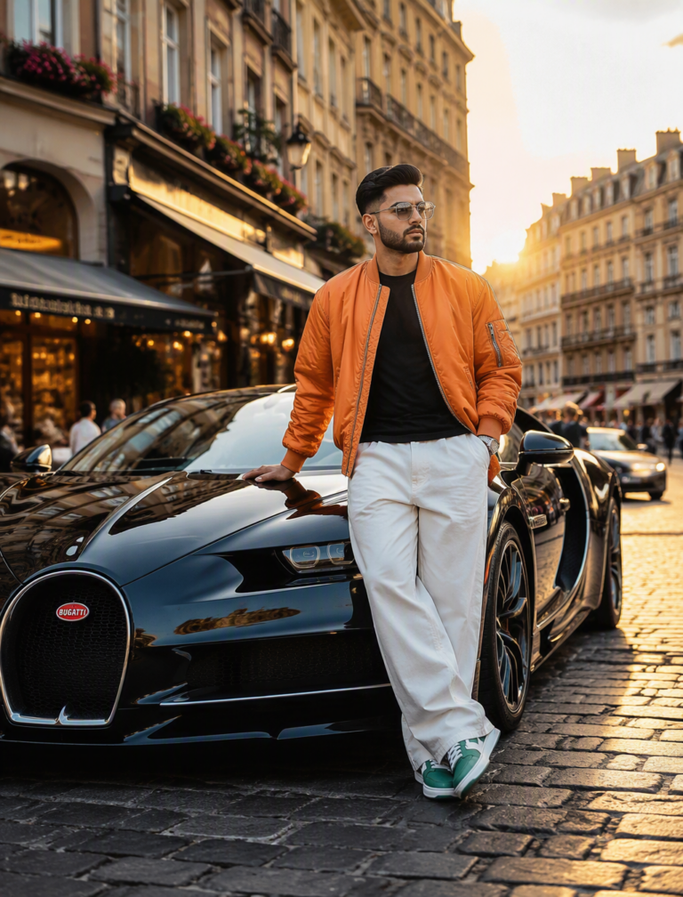 Промпт для фото: кинематографичный портрет с Bugatti Chiron