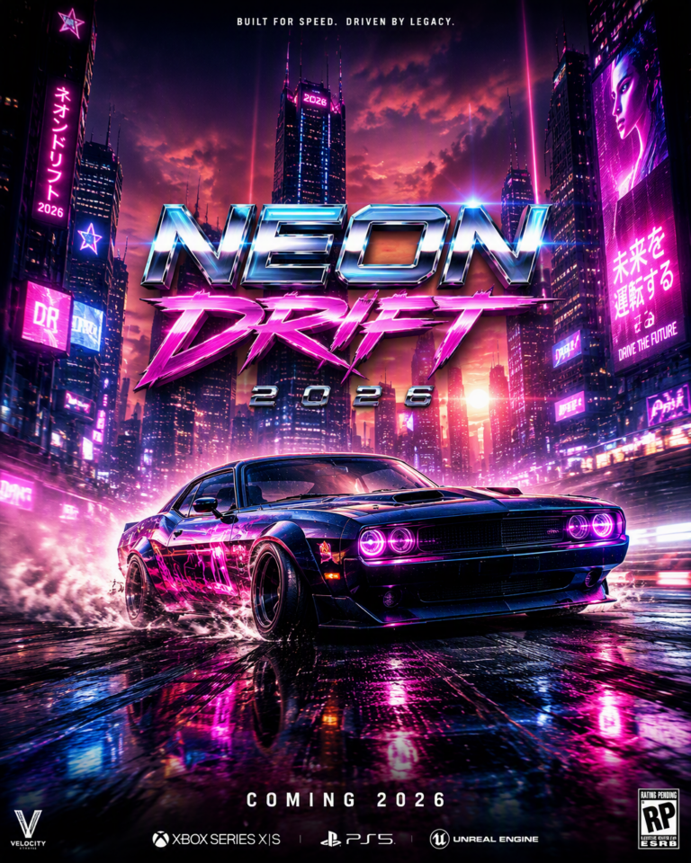 Промпт для создания кинопостера Neon Drift 2026