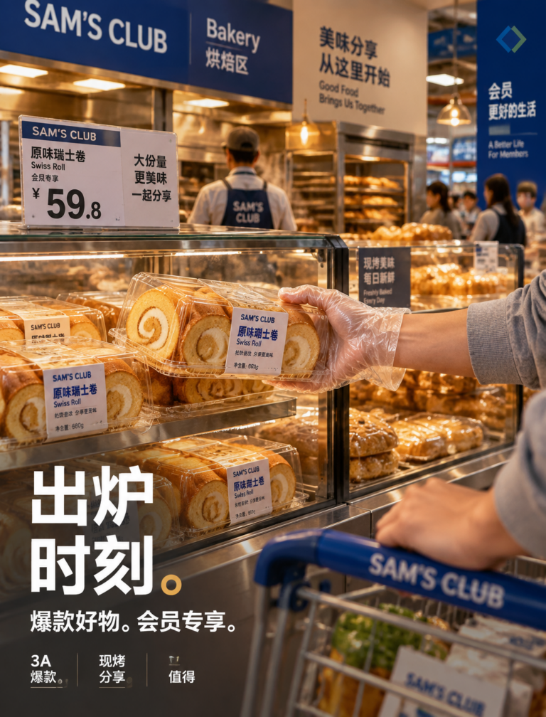 Промпт для генерации изображений: свежий швейцарский рулет в Sam’s Club
