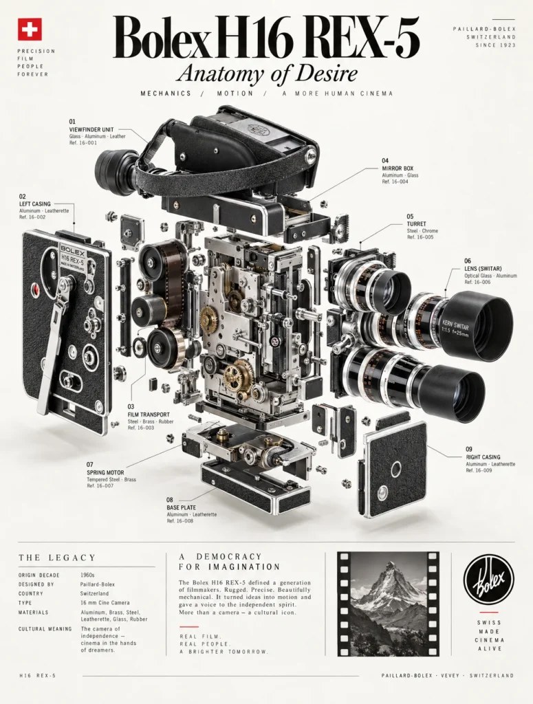 Промпт для создания кинопостера с детализацией Bolex H16 REX-5