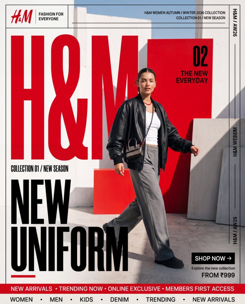 Промпт для создания кинопостера H&M: стиль NEW UNIFORM