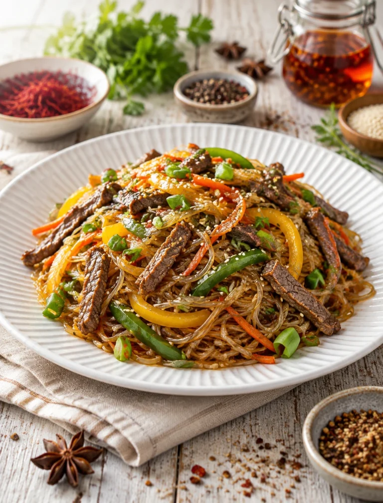 Промпт для фото: жареная лапша с говядиной и овощами