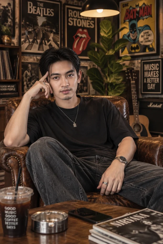 Промпт для создания кинопостера с портретом в винтажной студии