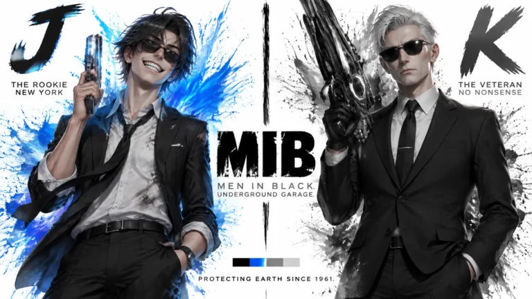 Промпт для генерации изображений: киберпанк-стиль MIB J vs K