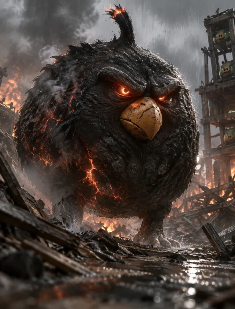 Промпт для фото: сверхреалистичная Бомба из Angry Birds