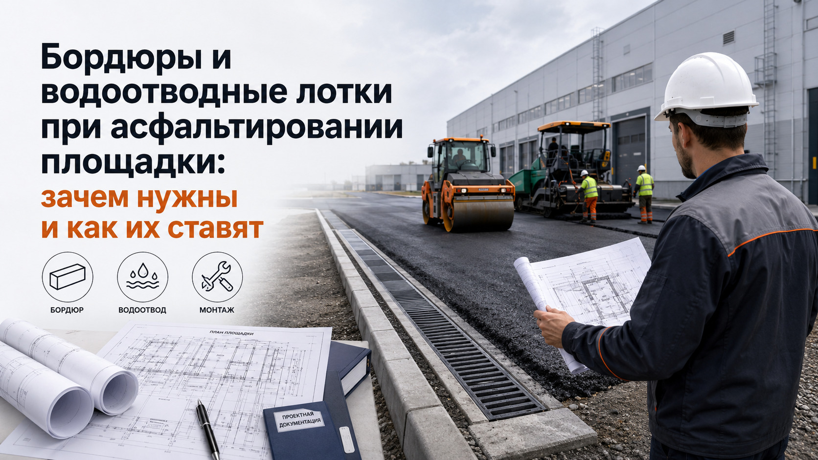 Бордюры и водоотводные лотки при асфальтировании площадки: зачем нужны и как их ставят