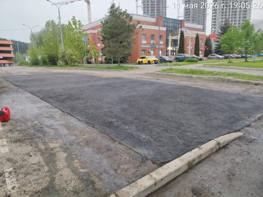 Локальный ремонт асфальта и бордюра у въездных ворот