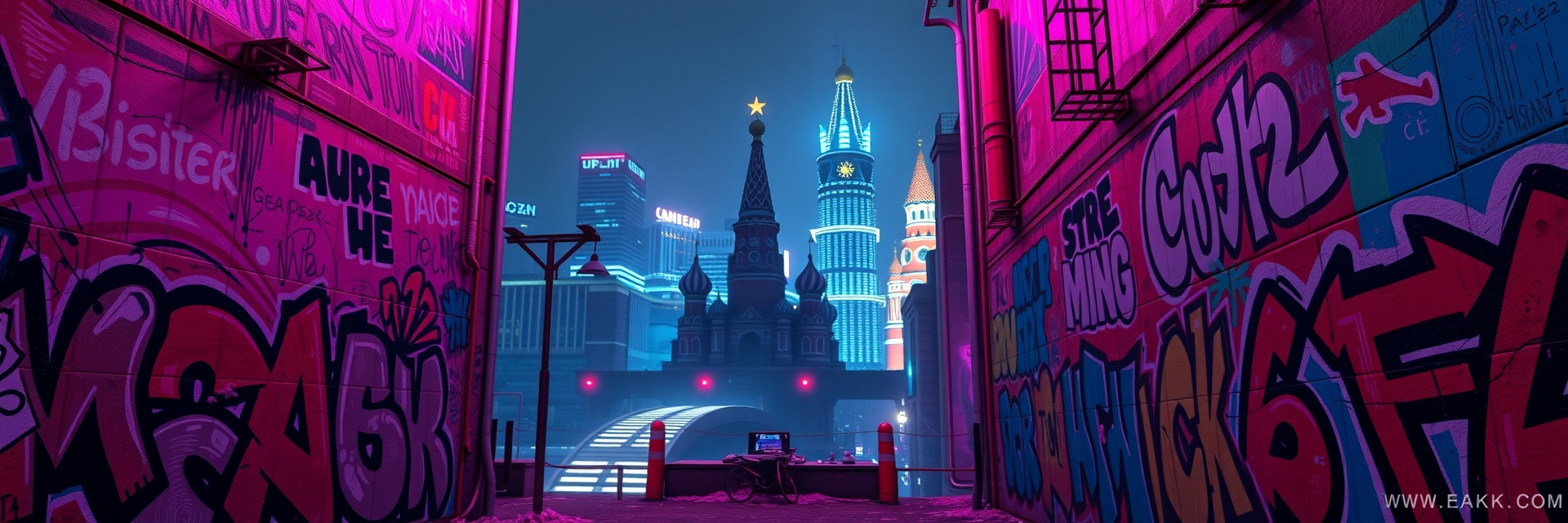 Москва неоновая в стиле граффити и уличного дизайна