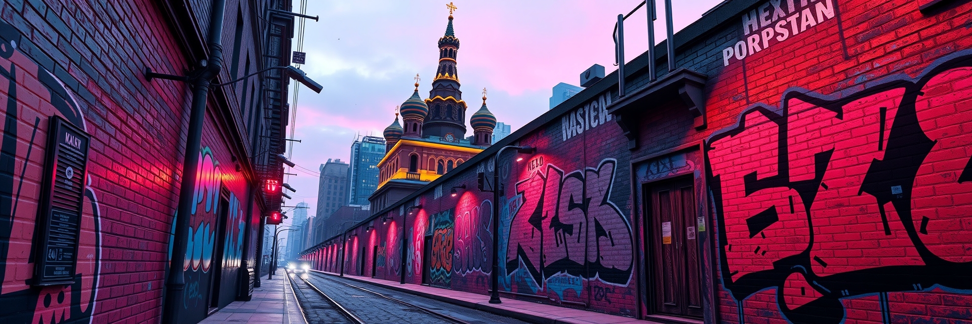 Москва неоновая в стиле граффити и уличного дизайна