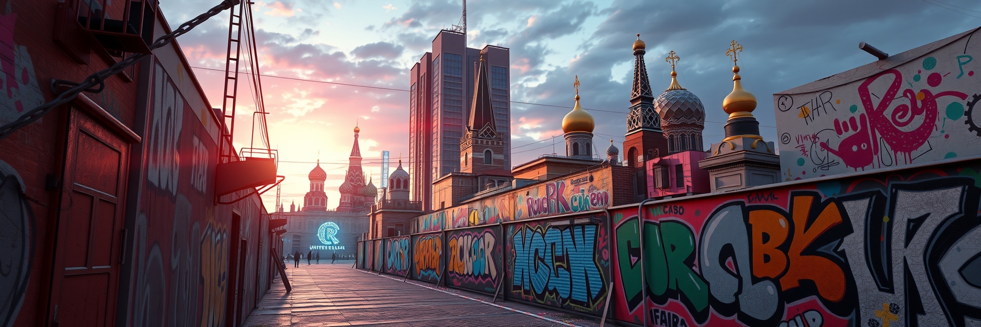 Москва неоновая в стиле граффити и уличного дизайна