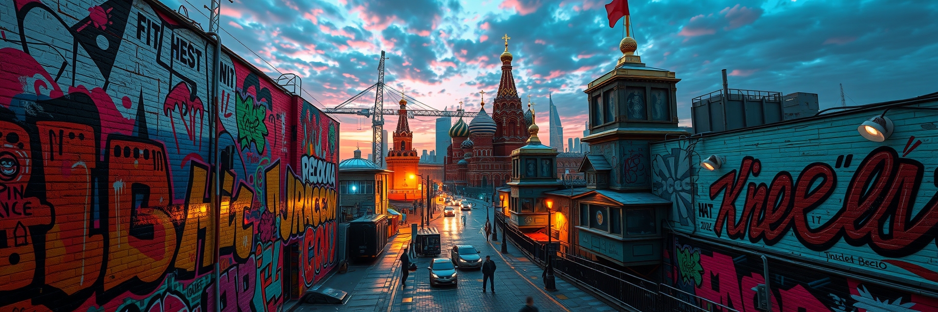 Москва неоновая в стиле граффити и уличного дизайна