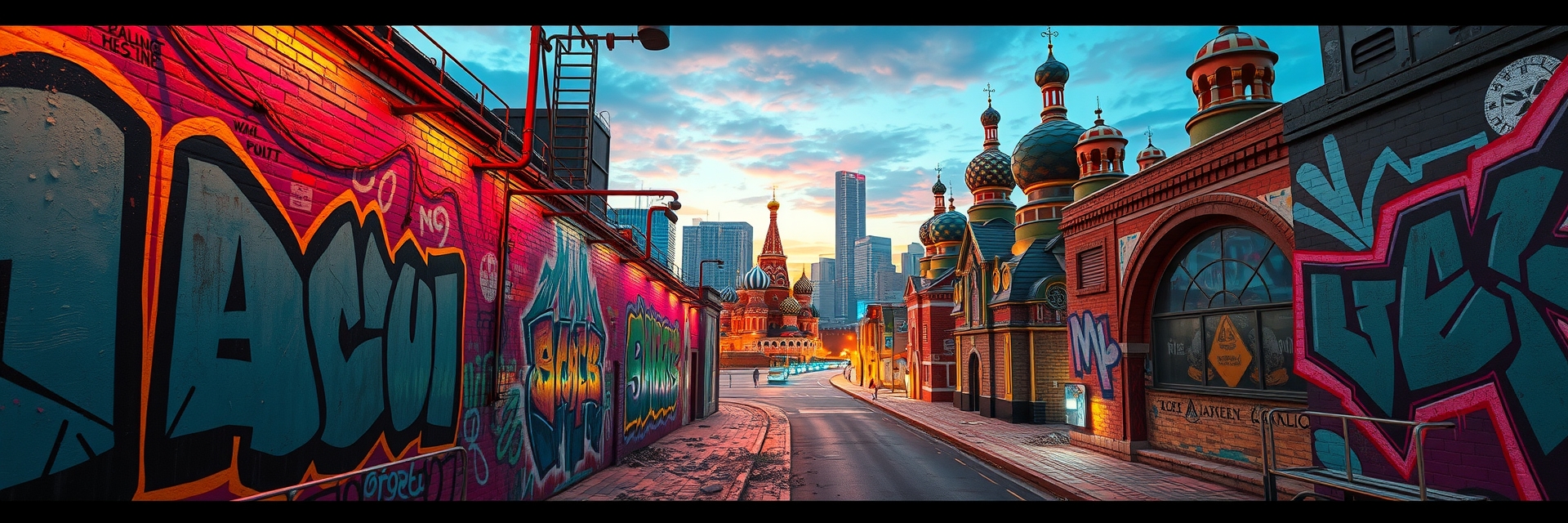 Москва неоновая в стиле граффити и уличного дизайна