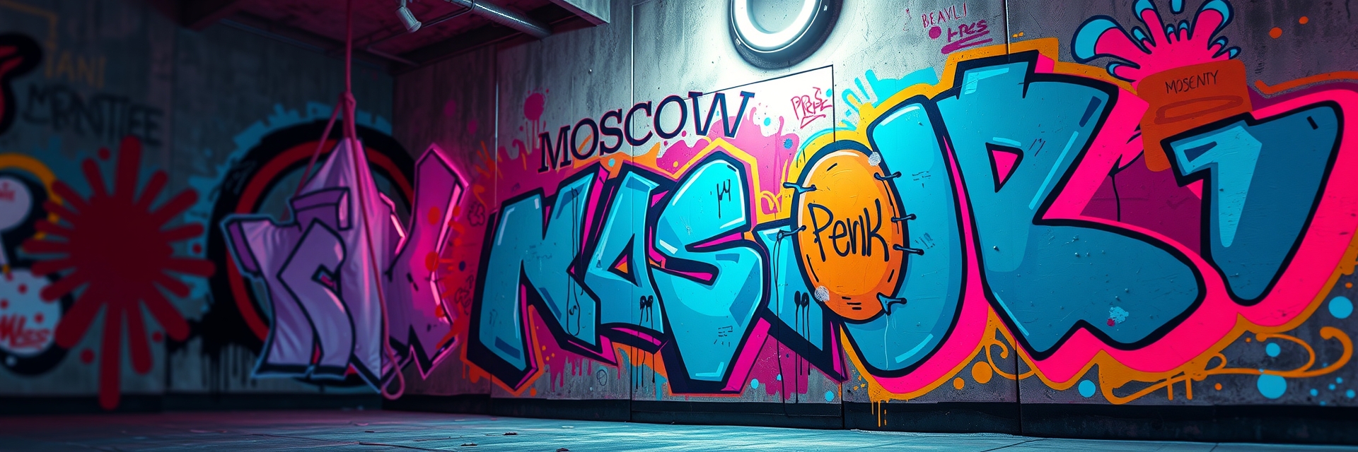 Москва неоновая в стиле граффити и уличного дизайна
