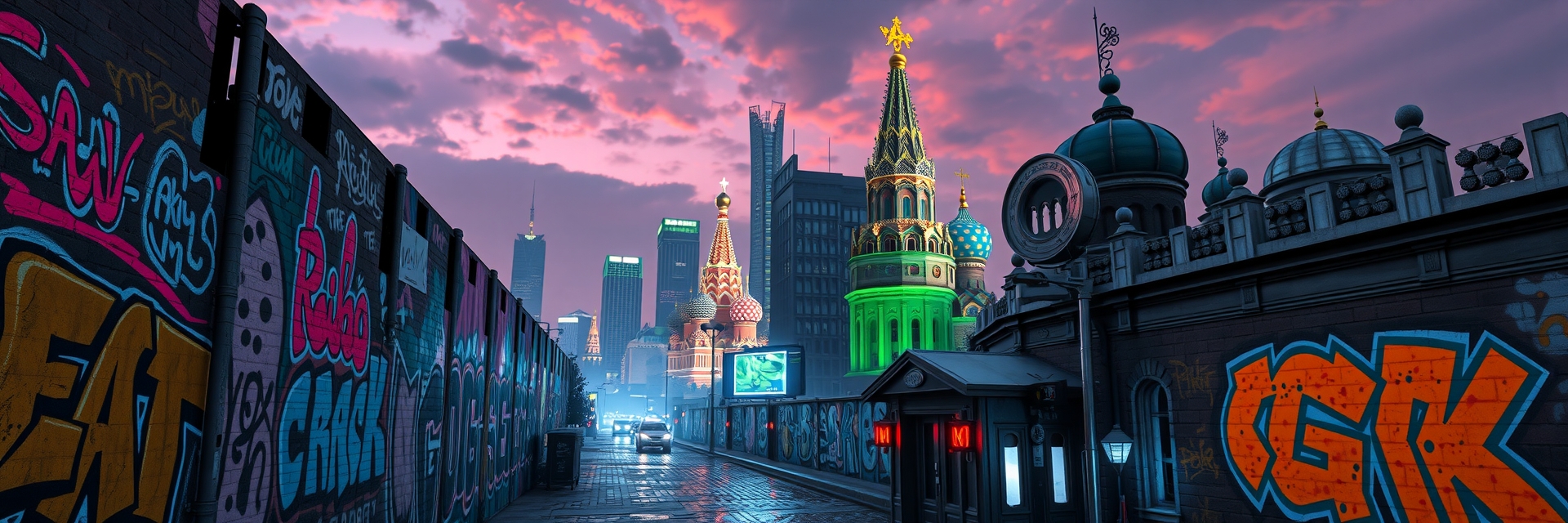 Москва неоновая в стиле граффити и уличного дизайна