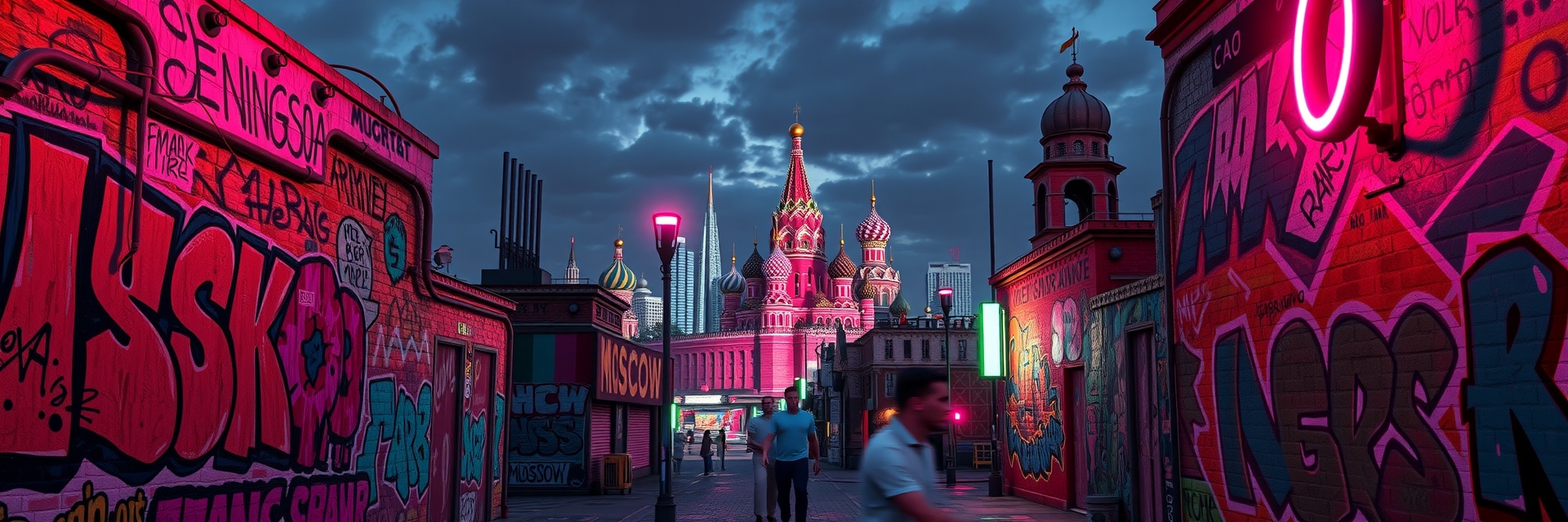 Москва неоновая в стиле граффити и уличного дизайна