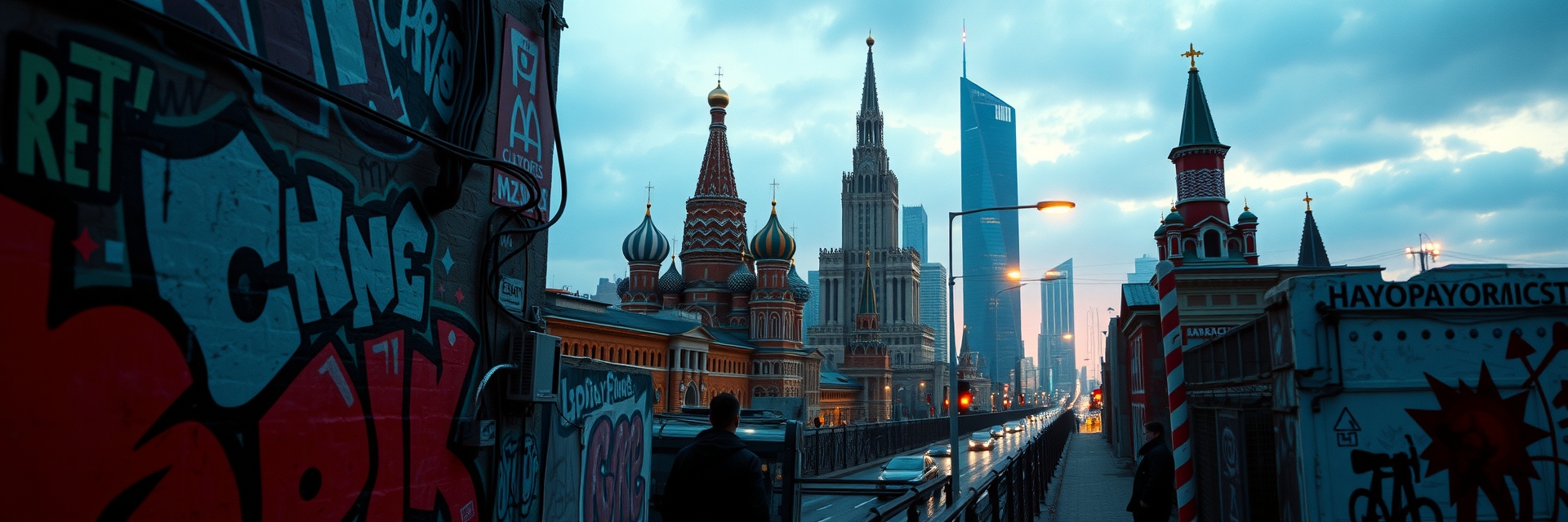 Москва неоновая в стиле граффити и уличного дизайна