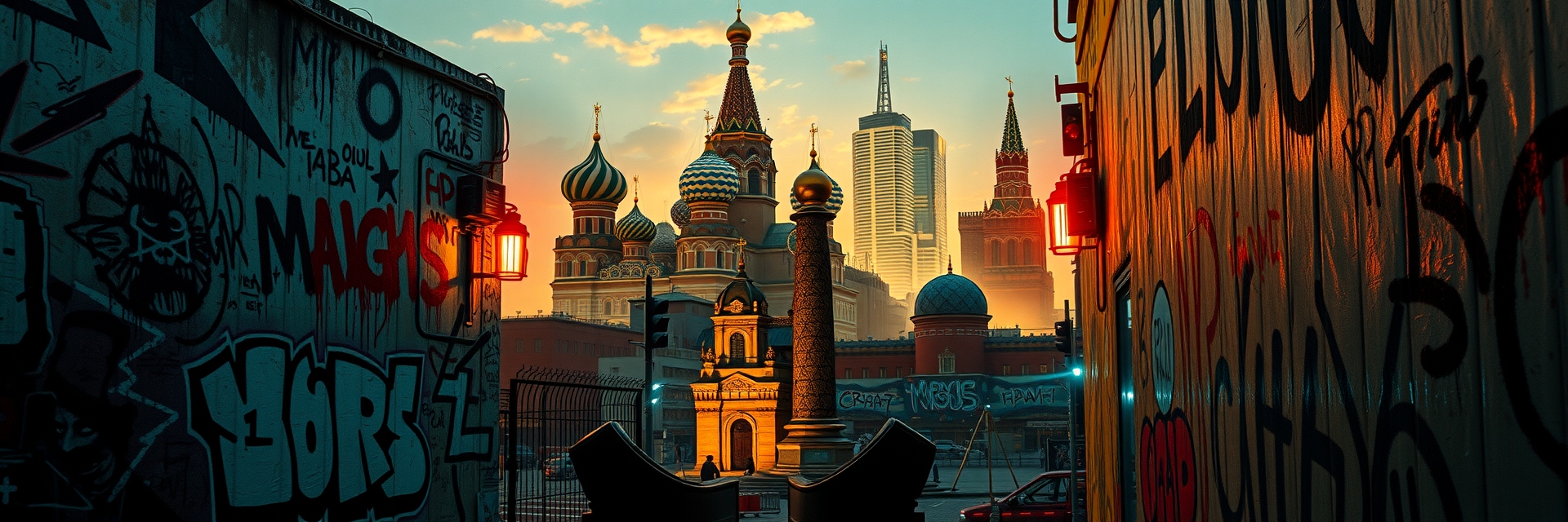 Москва неоновая в стиле граффити и уличного дизайна