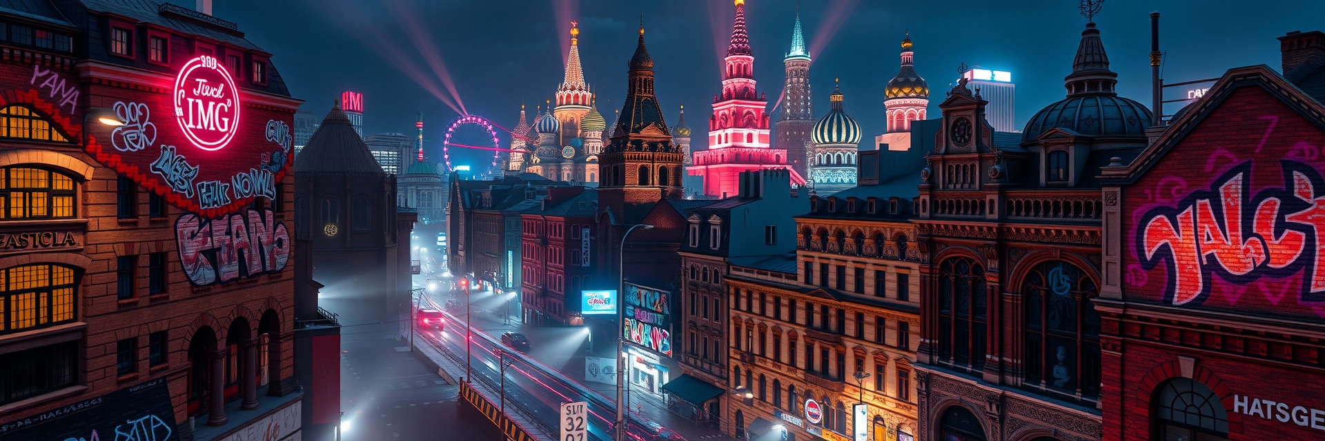 Москва неоновая в стиле граффити и уличного дизайна