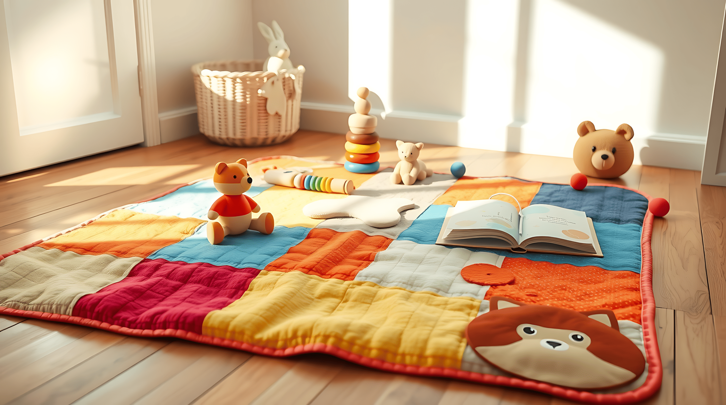 Детское одеяло в стиле пэчворк: лоскутное тепло, дизайн и душа. Создано ИИ для сайта Aifoto.ru дизайнером Slavin912Art