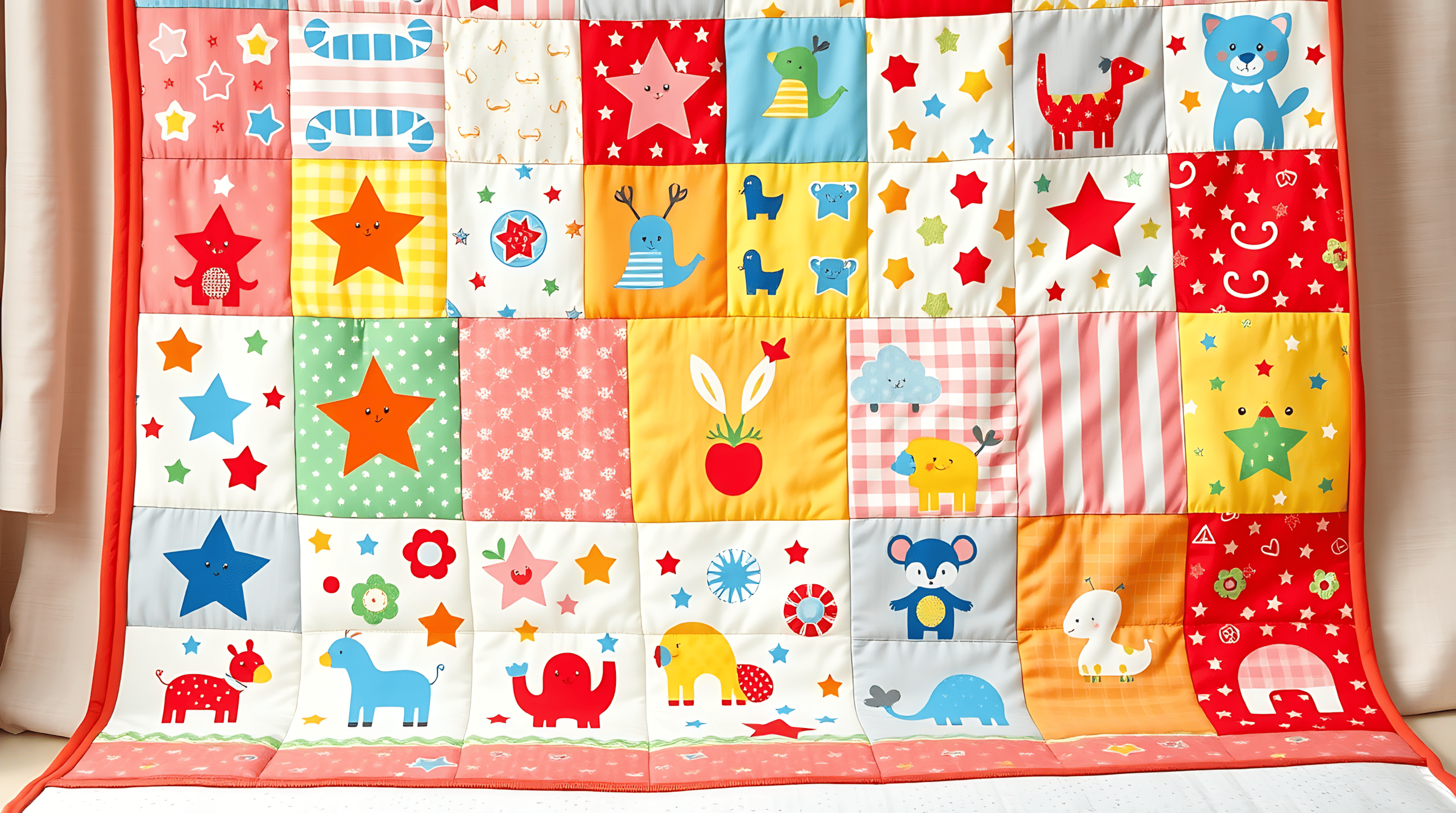 Детское одеяло в стиле пэчворк: лоскутное тепло, дизайн и душа. Создано ИИ для сайта Aifoto.ru дизайнером Slavin912Art