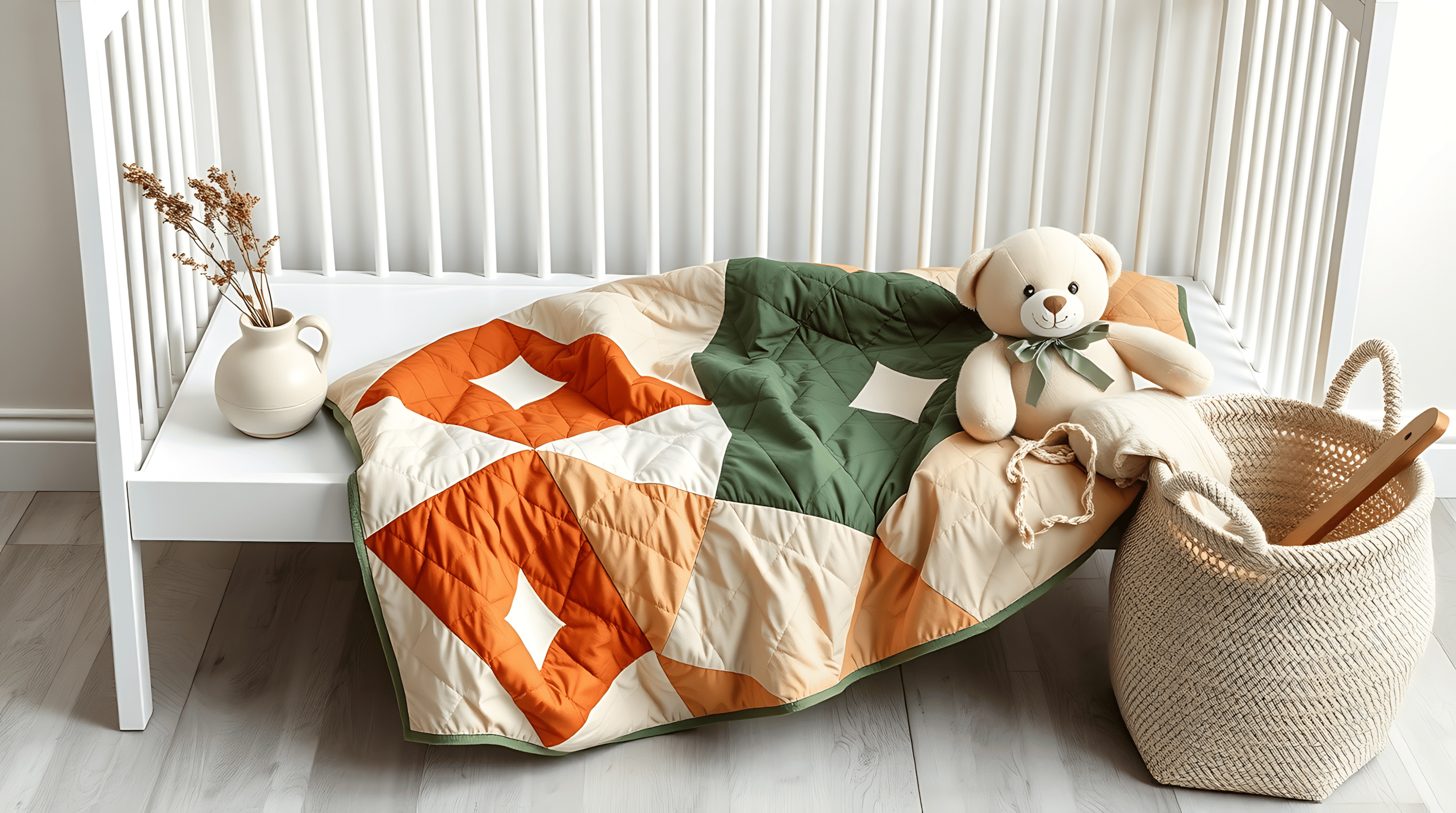 Детское одеяло в стиле пэчворк: лоскутное тепло, дизайн и душа. Создано ИИ для сайта Aifoto.ru дизайнером Slavin912Art