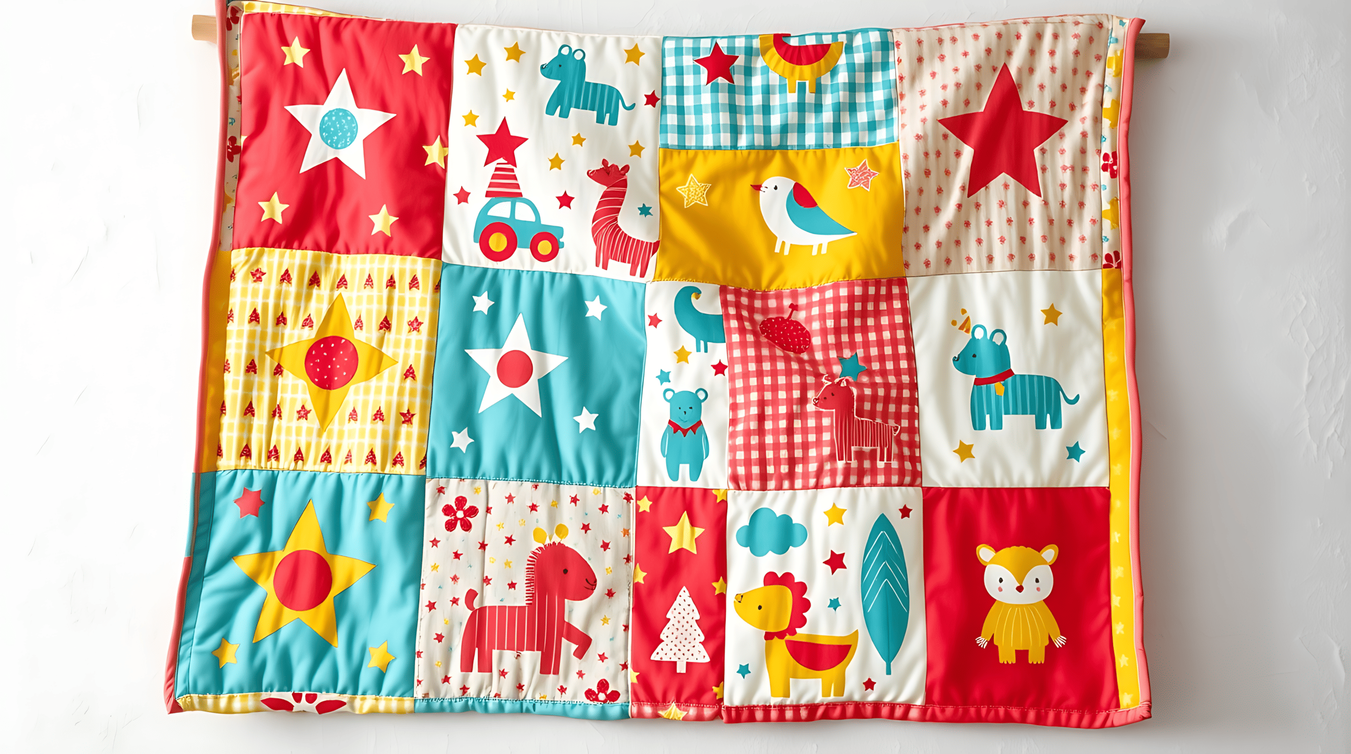 Детское одеяло в стиле пэчворк: лоскутное тепло, дизайн и душа. Создано ИИ для сайта Aifoto.ru дизайнером Slavin912Art