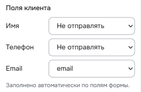 Поля клиента: имя, телефон и email из полей формы